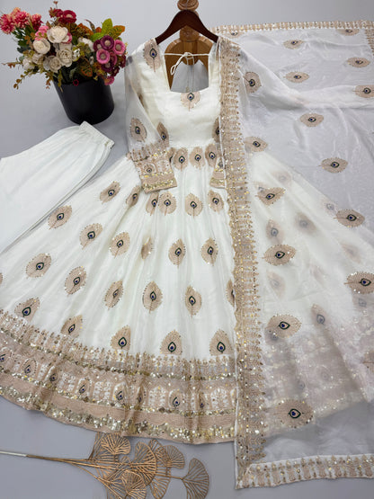 DESIGNER GOWN WITH HEAVY SEQUENCE EMBROIDERY WORK DUPATTA WHOLESALE GEELAN FASHION SURAT
