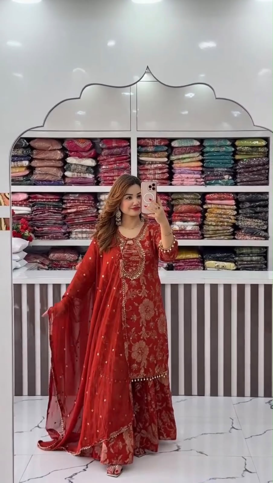 KURTI PLAZZO WITH FRONT & BACK HEAVY EMBROIDERY & REAL MIRROR  WORK ON FAUX GEORGETTE FABRIC WHOLESALE GEELAN FASHION SURAT