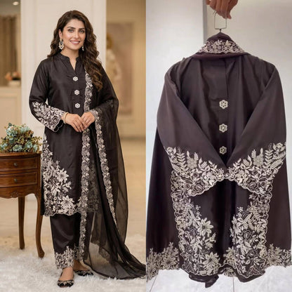 SUMMER SEASON WEAR PAKISTANI SUIT WITH EMBROIDERED WORKED TOP, PLAZZO AND DUPATTA WHOLESALE GEELAN FASHION SURAT