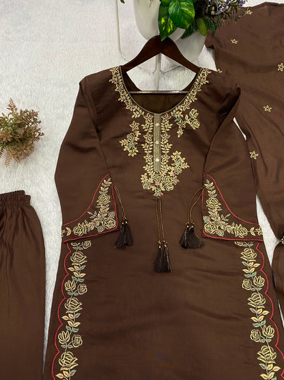 THIS WEDDING SEASON, TRY OUR DESIGNER EMBROIDERED WORKED TOP  PLAZZO SUIT WITH DUPATTA WHOLESALE GEELAN FASHION SURAT