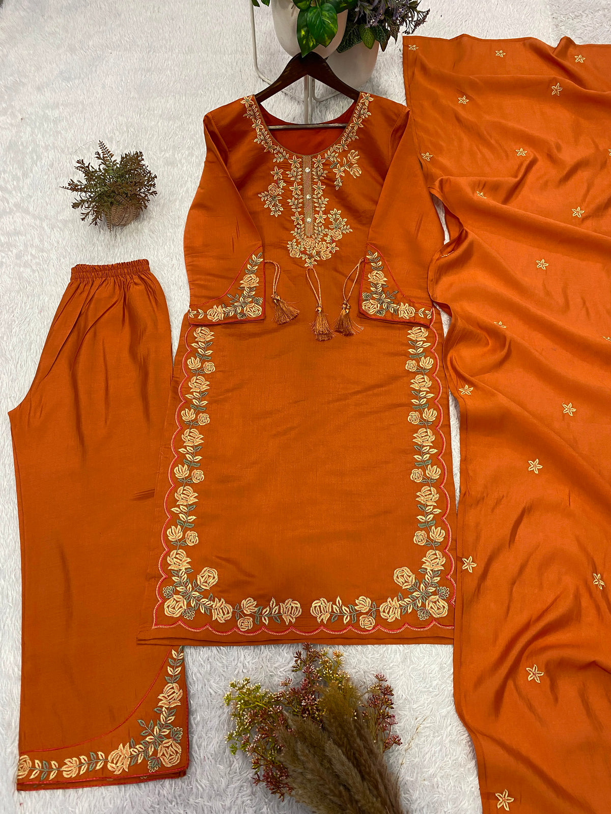 THIS WEDDING SEASON, TRY OUR DESIGNER EMBROIDERED WORKED TOP  PLAZZO SUIT WITH DUPATTA WHOLESALE GEELAN FASHION SURAT