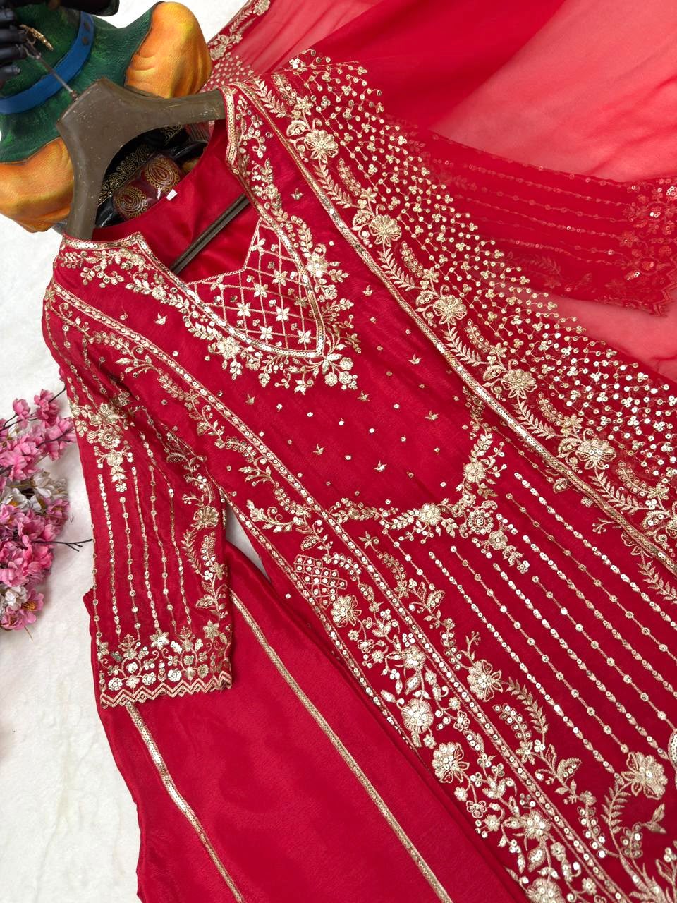 ENHANCE THE BEAUTY OF YOUR WARDROBE WITH THIS NEWLY LAUNCHED _ LONG KURTI WITH PLAZZO-AND DUPATTA WHOLESALE GEELAN FASHION SURAT