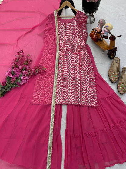 NEW DESIGNER PARTY TOP PALLAZO & DUPATTA SET WHOLESALE GEELAN FASHION SURAT