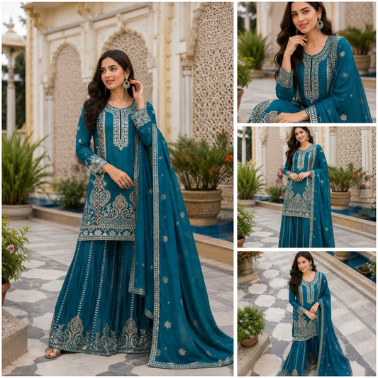 READY TO WEAR 3 PIECE FANCY KURTI WITH PLAZZO AND BEAUTIFUL DUPATTA 🧶 WHOLESALE GEELAN FASHION SURAT