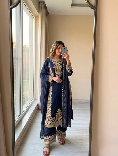 ĐĚSIGNER PARTY WEAR LOOK PUR HEAVY FAUX GEORGETTE TOP PLAZZO & DUPATTA SET👗 WHOLESALE GEELAN FASHION SURAT