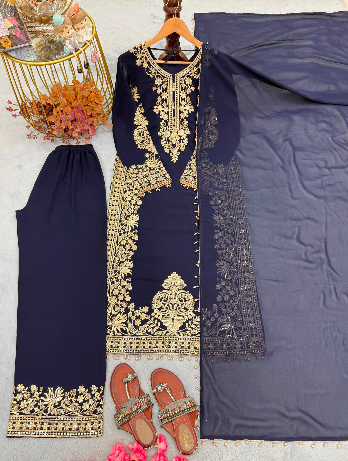 ĐĚSIGNER PARTY WEAR LOOK PUR HEAVY FAUX GEORGETTE TOP PLAZZO & DUPATTA SET👗 WHOLESALE GEELAN FASHION SURAT
