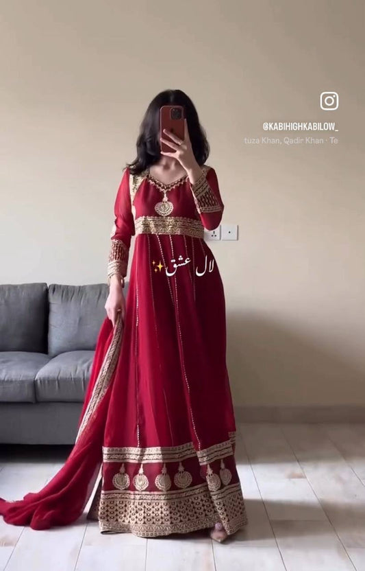 ĐĚSIGNER PARTY WEAR LOOK HEAVY FOX GEORGETTE GWON PENT & DUPATTA SET WHOLESALE GEELAN FASHION SURAT