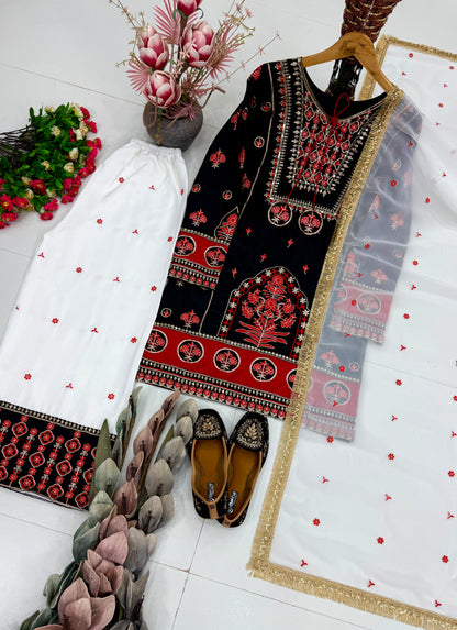 NEW DESIGNER  HEAVY EMBROIDERY SEQUENCE WORK 3 PIS SUIT SET WHOLESALE GEELAN FASHION SURAT