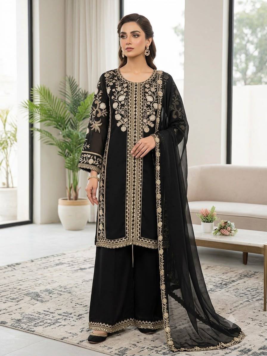 WEDDING SEASON WEAR OUR BEAUTIFUL SEQUENCE EMBROIDERED WORKED TOP , PLAZZO WITH DUPATTA WHOLESALE GEELAN FASHION SURAT