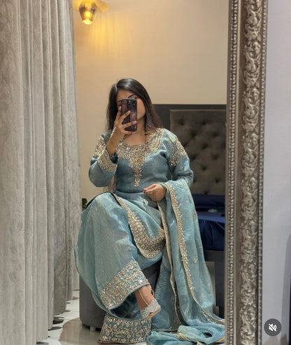 NEW DESIGN TRENDING ZMY-CHU SILK    *TOP&PALAZZO&DUPATTA      REDDY TO WEAR LOOK DESIGN WHOLESALE GEELAN FASHION SURAT