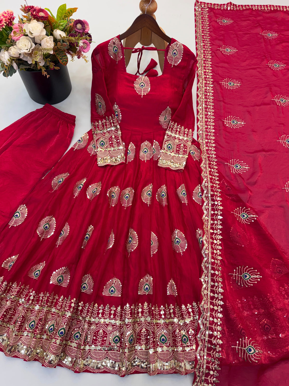 DESIGNER GOWN WITH HEAVY SEQUENCE EMBROIDERY WORK DUPATTA WHOLESALE GEELAN FASHION SURAT