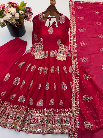 DESIGNER GOWN WITH HEAVY SEQUENCE EMBROIDERY WORK DUPATTA WHOLESALE GEELAN FASHION SURAT