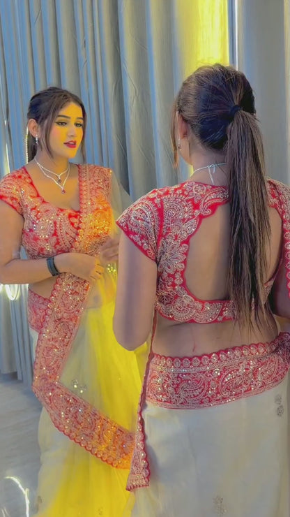 BEAUTIFUL PREMIUM SOFT ORGANZA SILK SAREE WITH SEQUENCE AND DORI EMBROIDERY WHOLESALE PRICE AT GEELAN FASHION SURAT