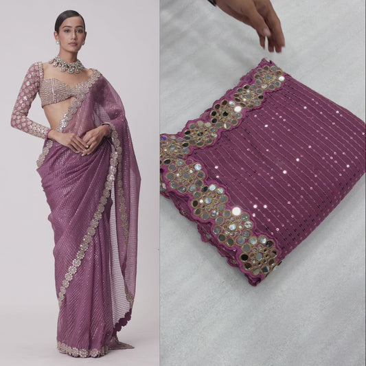 PARTY WEAR WEDDING SAREE MIRROR WORK SAREE WHOLESALE RATE AT GEELAN FASHION SURAT